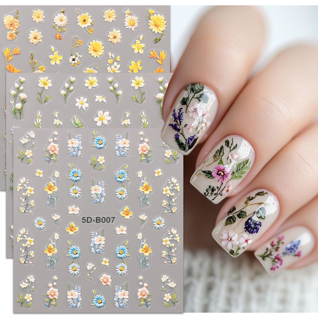HAMA NAIL Embossed Nail Stickers Wholesale Spring and Summer Flowers ...