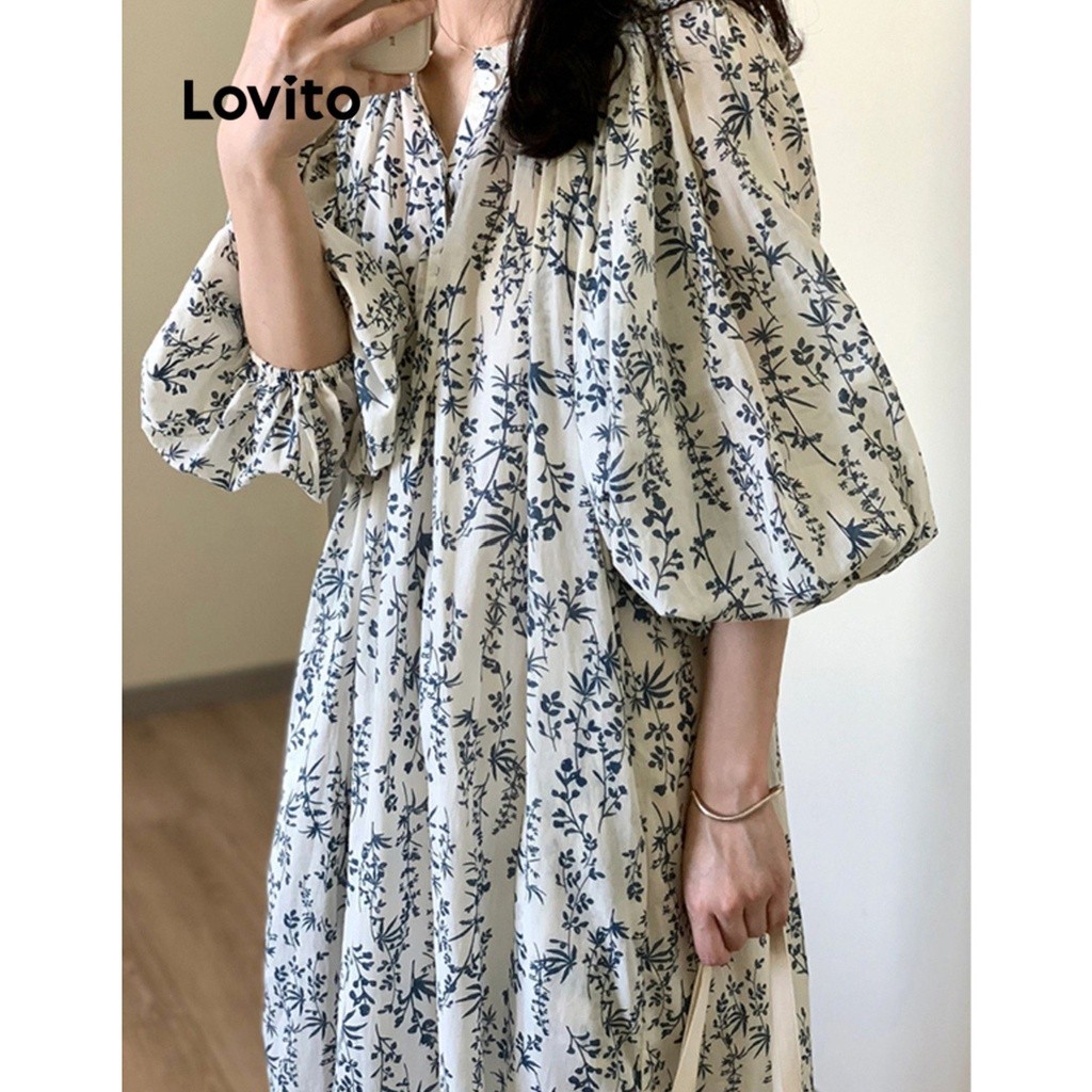 Lovito Women Casual Ditsy Floral Button Dress LNA26150 (Multi-Color ...