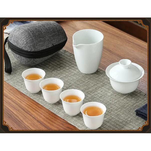 Tea Set Portable-Dehua White Porcelain Travel Kung Fu Tea Set | Shopee ...