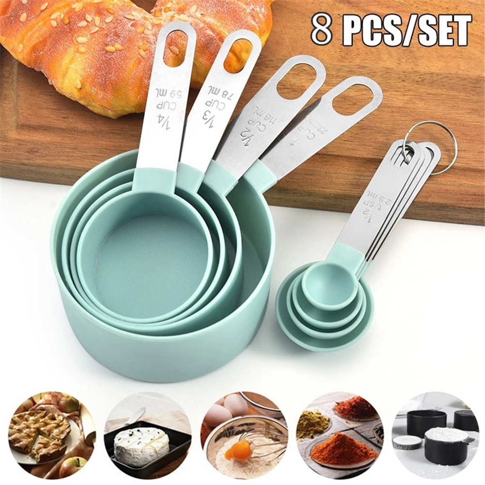 8PCS Stainless Steel Measuring Cups Kitchen Measuring Cup and Spoon Set ...