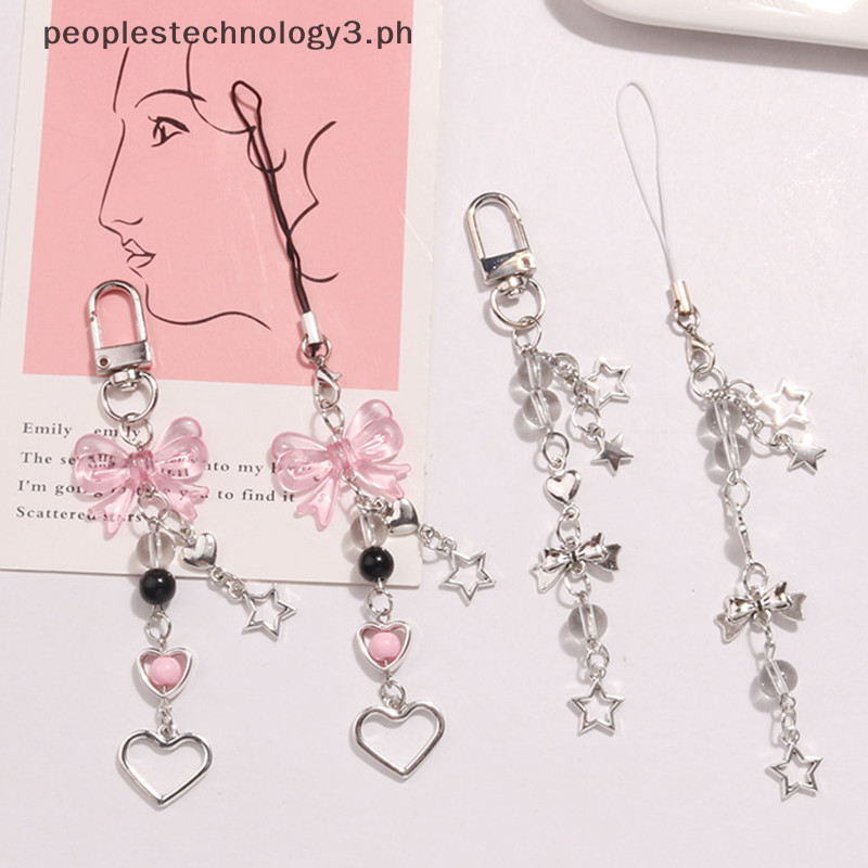 Y2K Phone Charm Keychain Set For Bags - Cute Pom Pom & Heart Charms For Girls, Friendship Gift