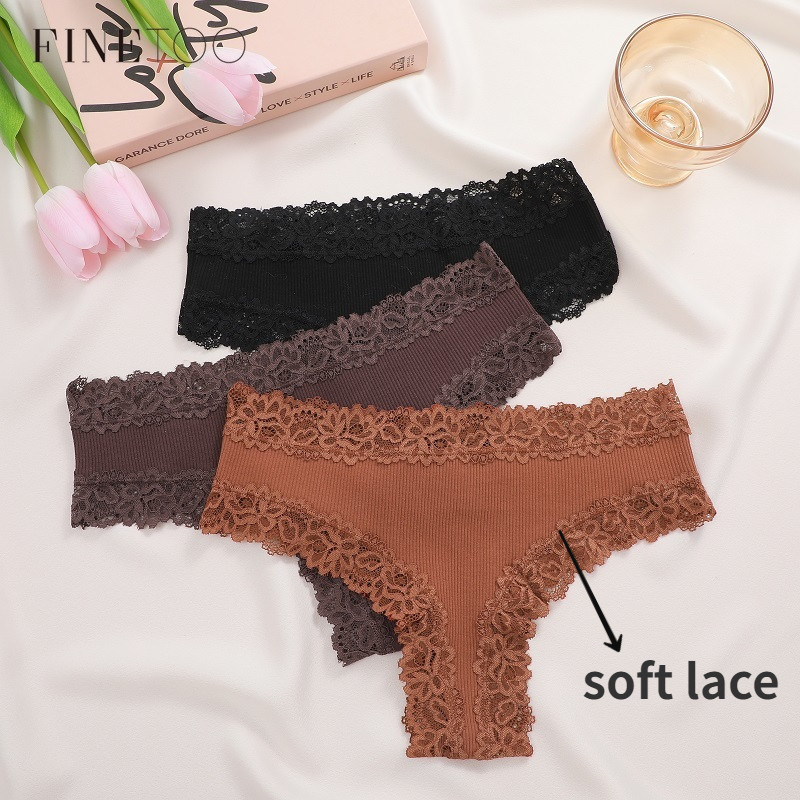 Finetoo Cotton Underwear For Women Comfortable Panty Lingerie Female Lace Floral Thongs Shopee