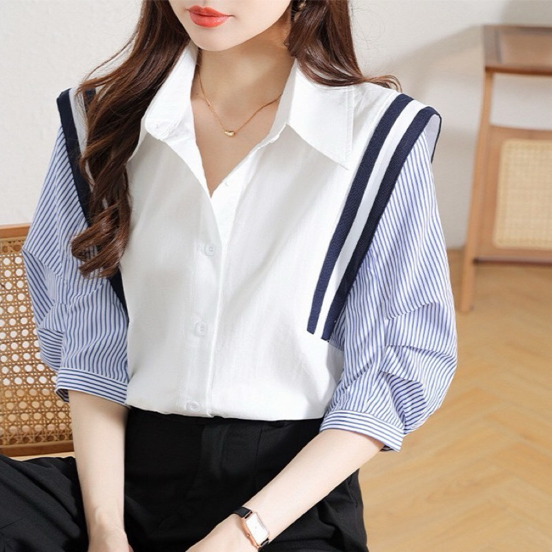 (cotton Blue Pattern Sleeve) Good Fabric At The Body Is A Shirt ...