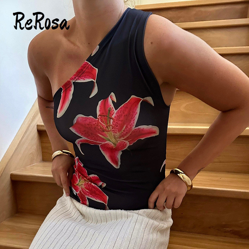 ReRosa Women Tank Top 2024 Fashion Flower Printing Slim Fit Casual ...