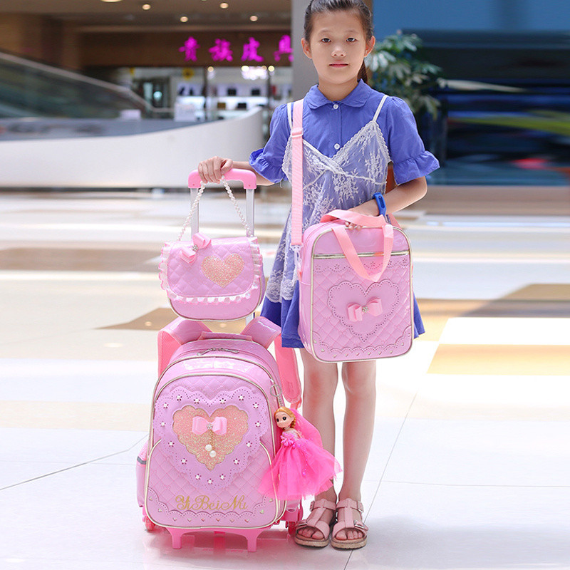 Unique PU Leather Waterproof Student Trolley Schoolbag Female ...