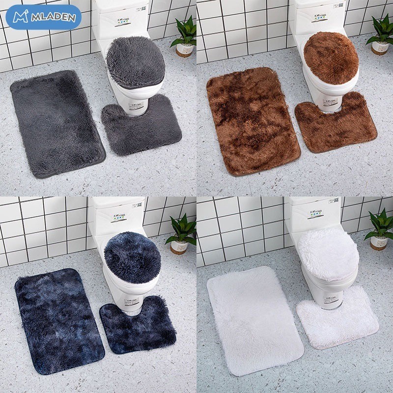 MLADEN 3 in 1 Bathroom Mat Toilet Seat Cover Pedestal Bath Mat Shower ...
