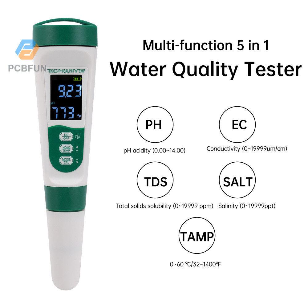 Pcbfun Five-in-one PH/EC/TDS/SALT/TEMP Voice Announcement Dual ...
