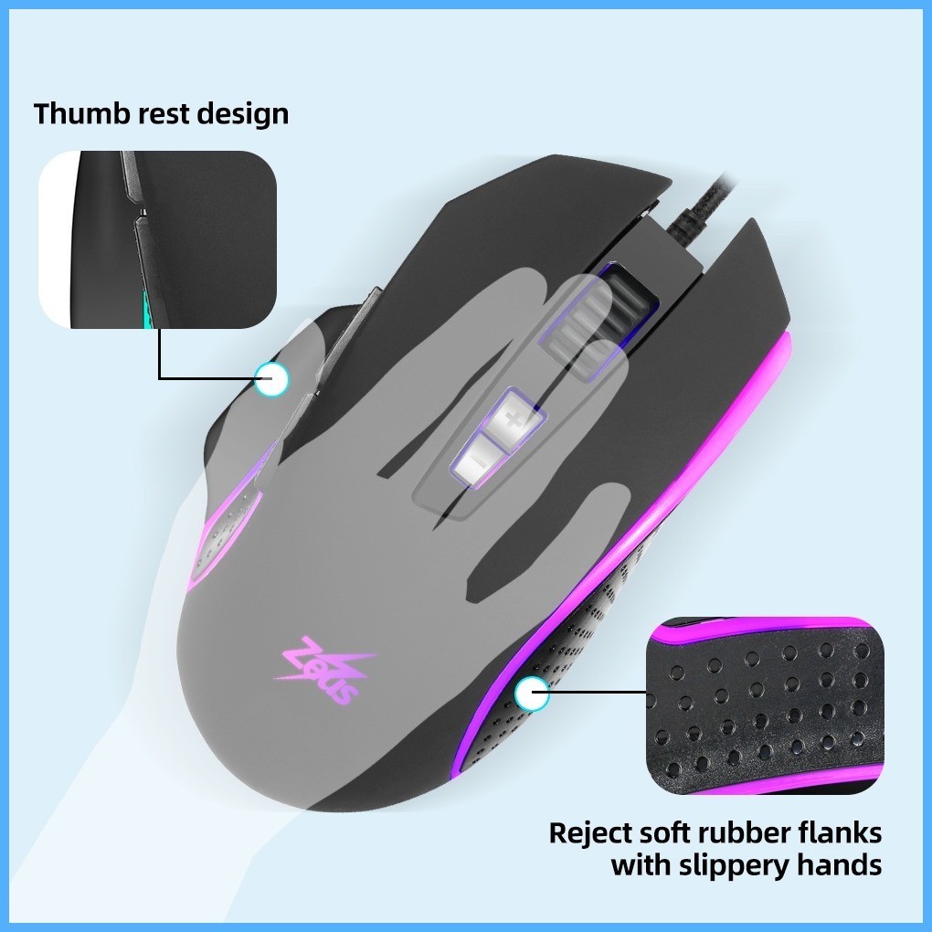 ☂ Zeus M550 ( Black Mamba ) Wired Gaming Mouse With Breathing Backlight