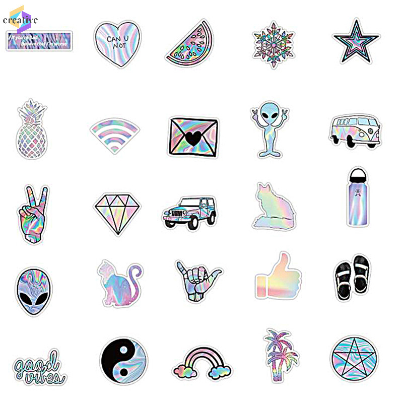Ready Stock 50Pcs Horaphic Laser Style Stickers Guitar Suitcase Helmet ...
