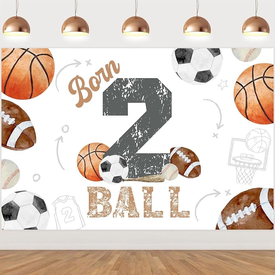 Born 2 Ball Sports Banner – 2nd Birthday Decor For Boys, Soccer Basketball Baseball Rugby Theme - View #13