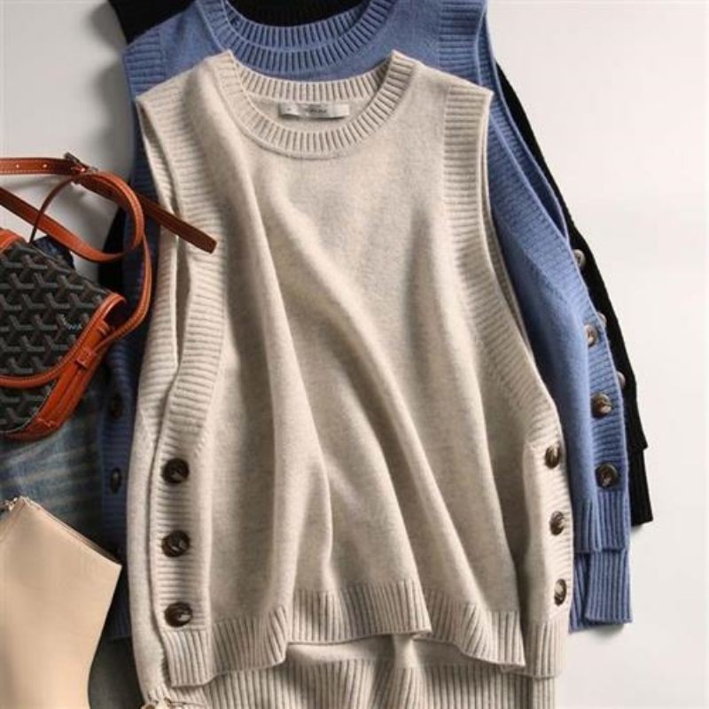 Solid Sleeveless Knit Women's Vest Fashion Women Sweaters Office Lady