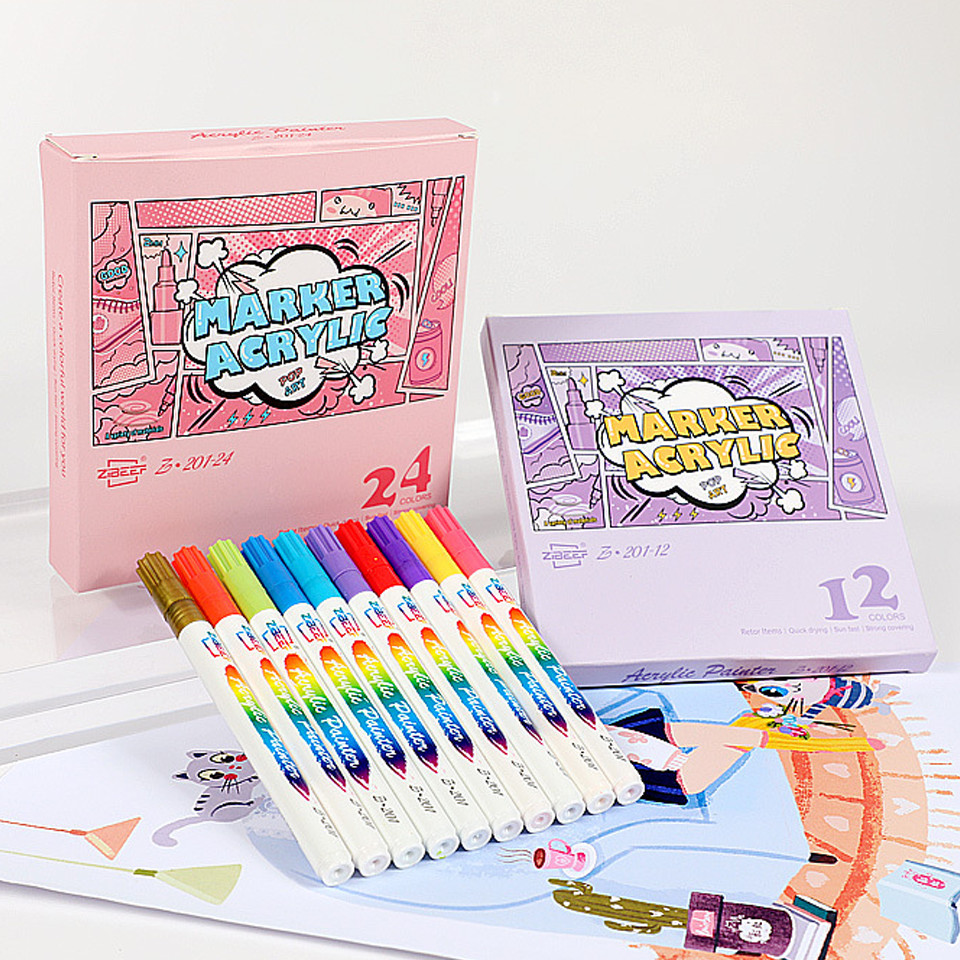 Acrylic Marker Pen 12 Colors Box Quick Drying Long-Lasting Island ...