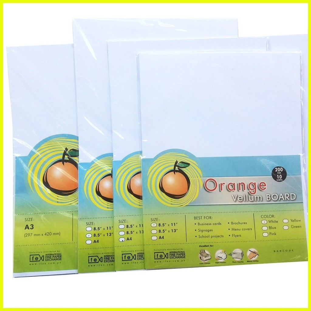 50 Sheets Orange Vellum Board 200gsm Short/A4/Long/A3 with Sketch