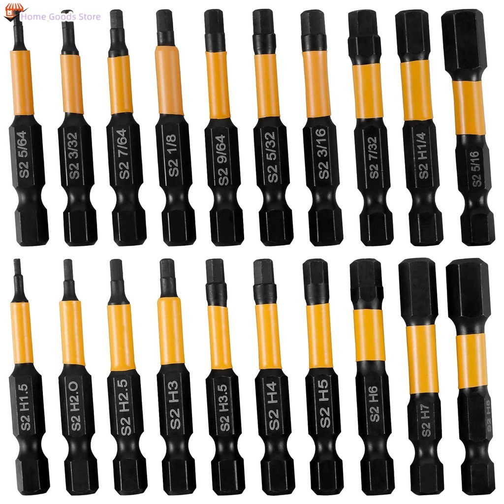 20Pcs Impact Hex Head Allen Wrench Drill Bit Set SAE and Metric S2