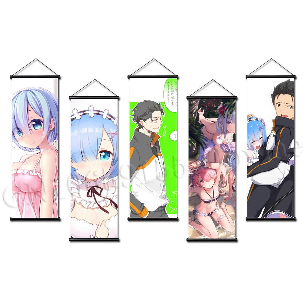 Rem Ram Poster Re:Zero Canvas Wall Art Kara Hajimeru Emilia Painting ...