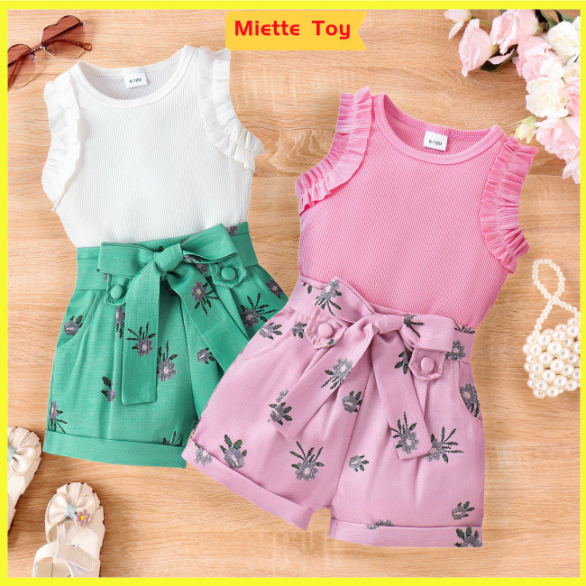 MIE Toddler Girl 3-Piece Suit Summer Outfits Sleeveless Tank Top Shorts ...