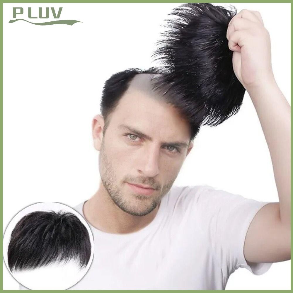 PLUVII Men's Wig Patch, Breathable with Around Hair Thick Human Hair