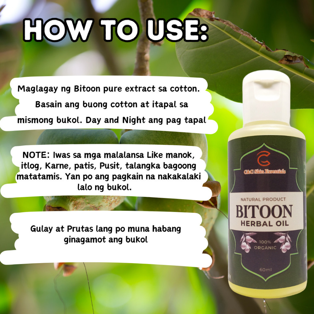 Bitoon Herbal Oil for Bukol: Original and EffectiveSea Poison Tree Oil ...