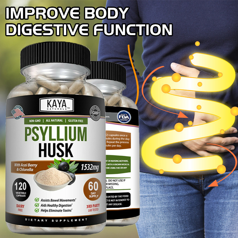 Psyllium Husk Capsules Fiber Supplement Natural Powder Capsules for