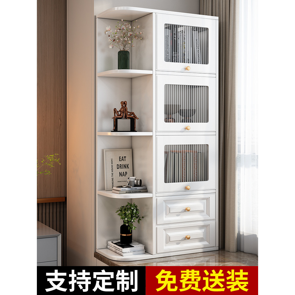 Bay Window Storage Cabinet Milk Coffee Color Home Glass Door Bookshelf ...