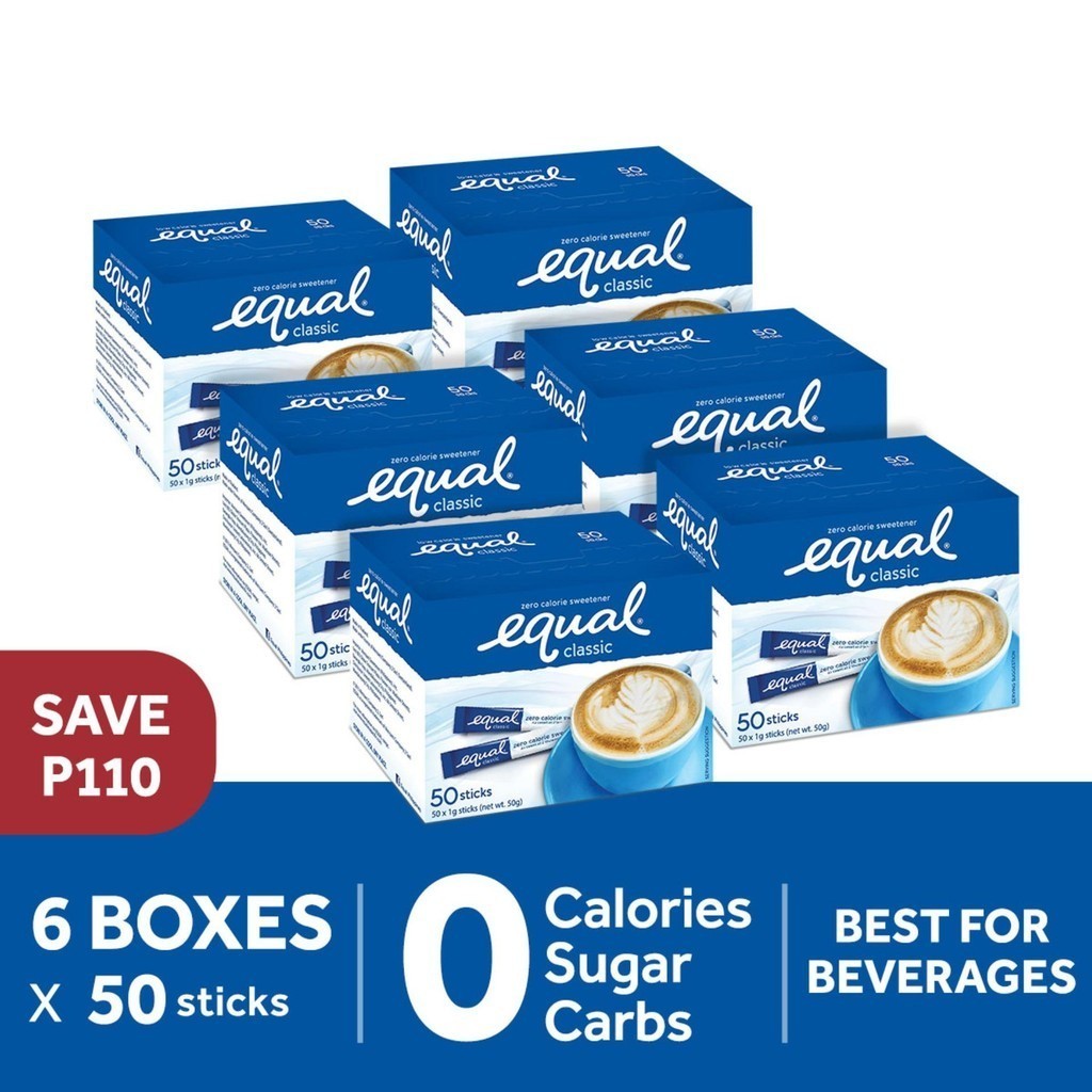 Equal Classic Zero Calorie Sweetener 50 Sticks - 6 Boxes (Sugar ...