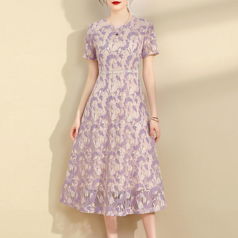 Hawlife Korean Pink Purple Lace Elegant Civil Wedding Midi Dress 51 ...