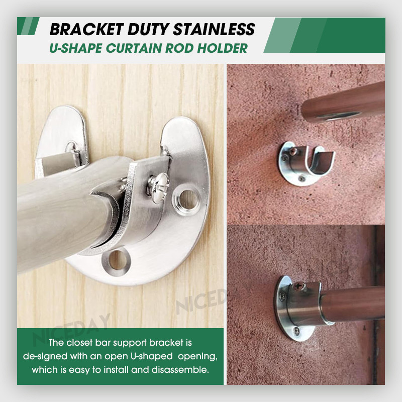 Stainless Steel Wardrobe Rods Bracket Closet Flange Rod End Supports ...