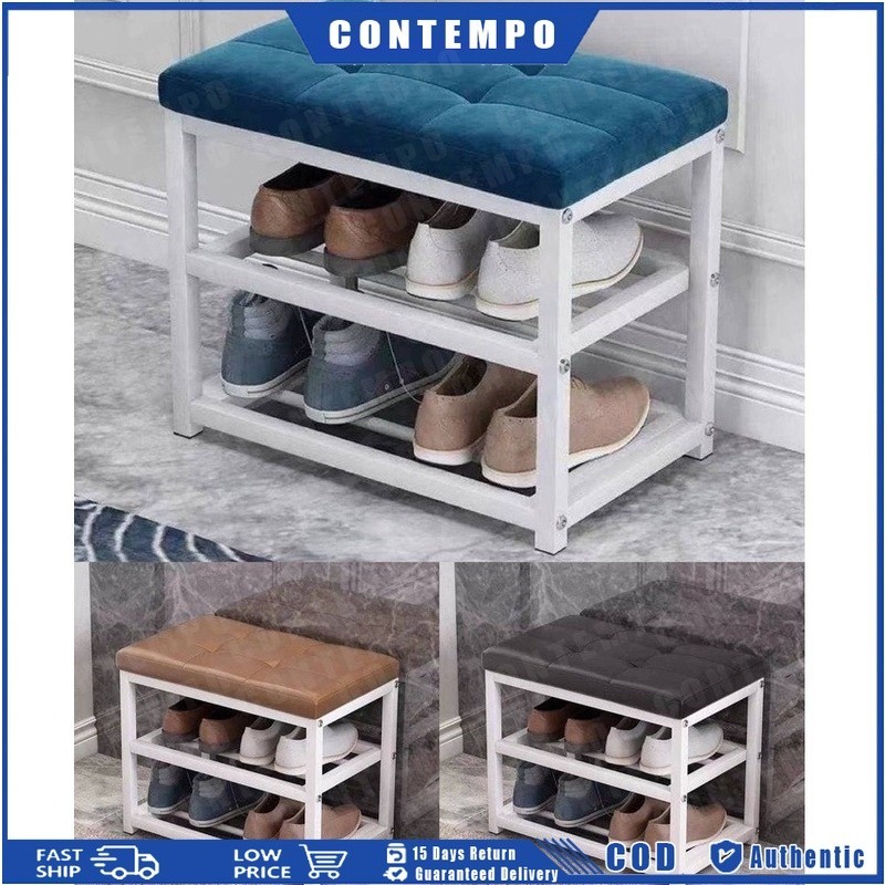 【COD】Shoe Bench Double Layer Shoe Rack Shoe Stool Storage Stool Frame ...