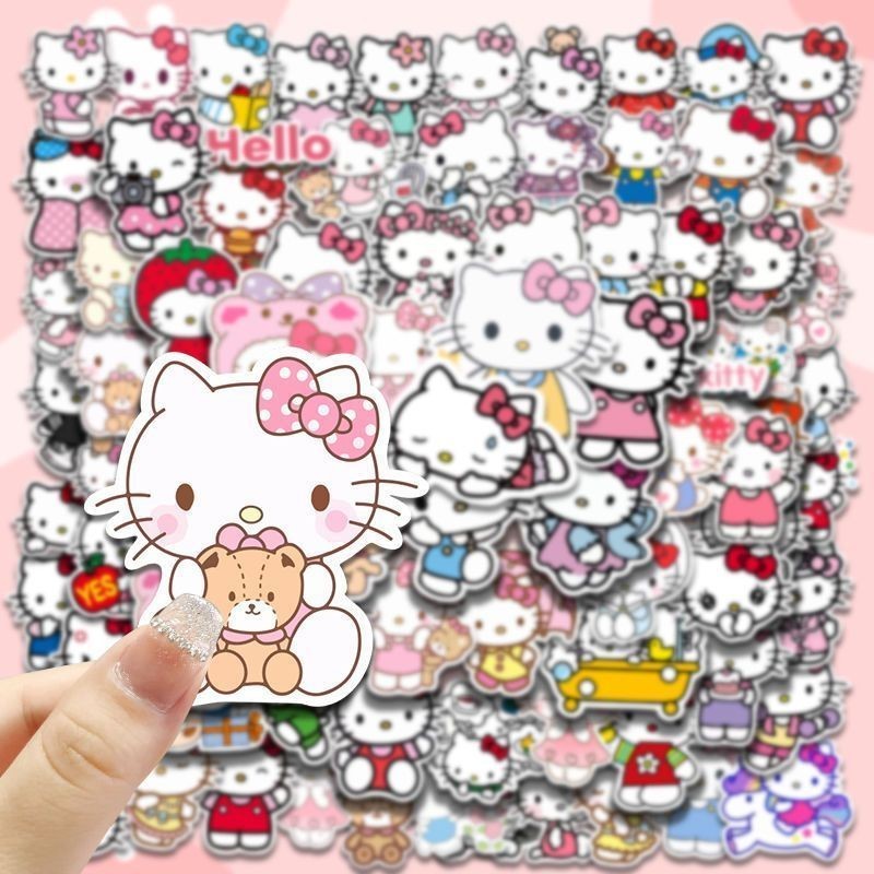 100Pcs/Set Hello Kitty Series Stickers Sanrio Cartoon DIY Fashion Mixed ...