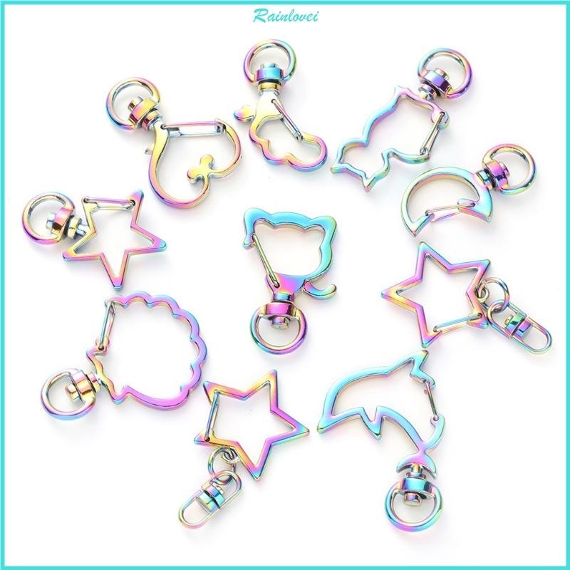 Rainlovei 10 Pcs Heart Star Keychain Rainbow Metal Snap Hook Lobster ...