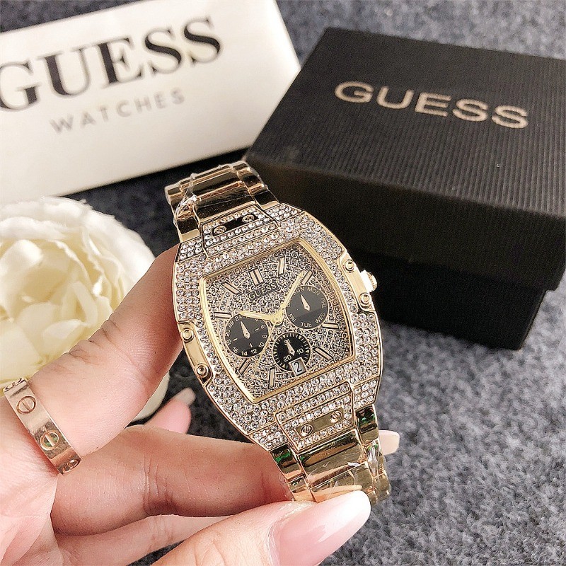 Women Guess Fashion Watch Shinny Diamond Casual Rhinestone Steel Band ...