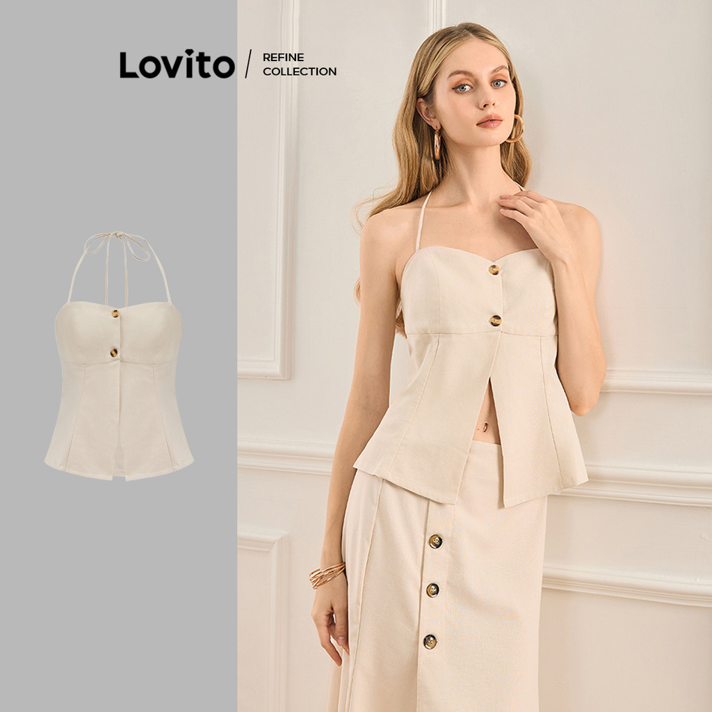 (Lovito Refine) Women Casual Plain Button Tank Top L119EDTK003 | Shopee ...