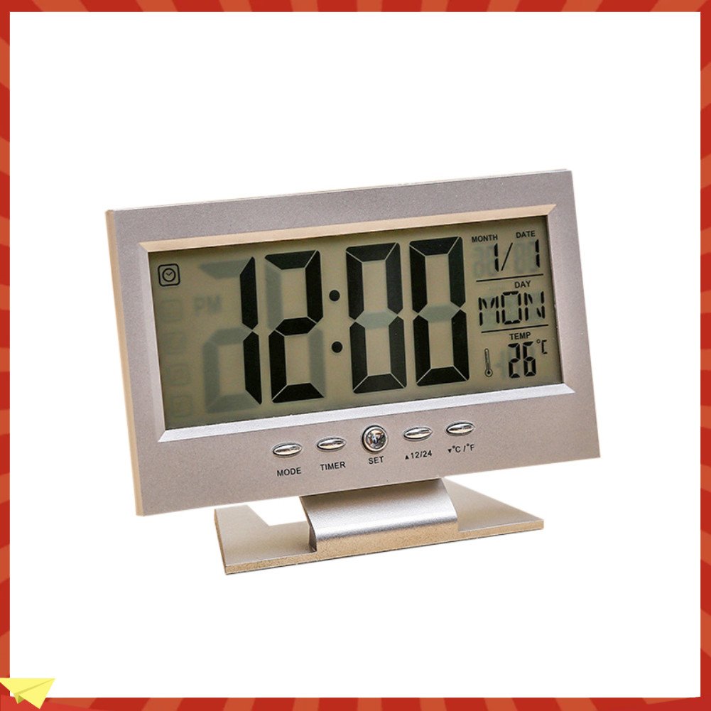 GH| Sound Sensor Light Up LCD Digital Table Alarm Clock Calendar ...
