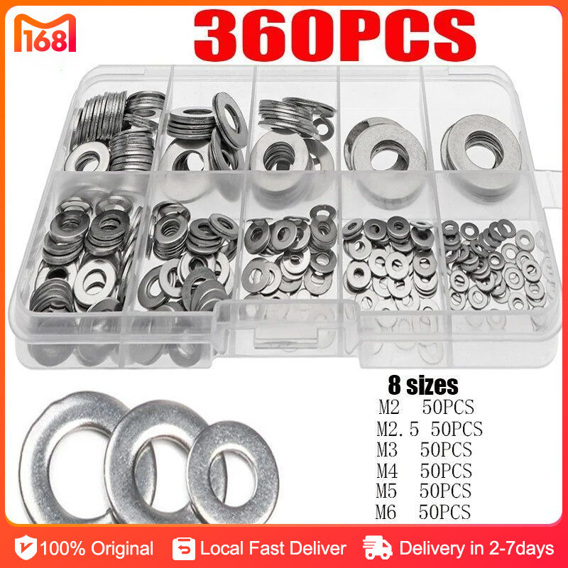 360PCS 304 Stainless Steel Flat Washers M3 M4 M5 M6 M8 M10 Flat Washer ...