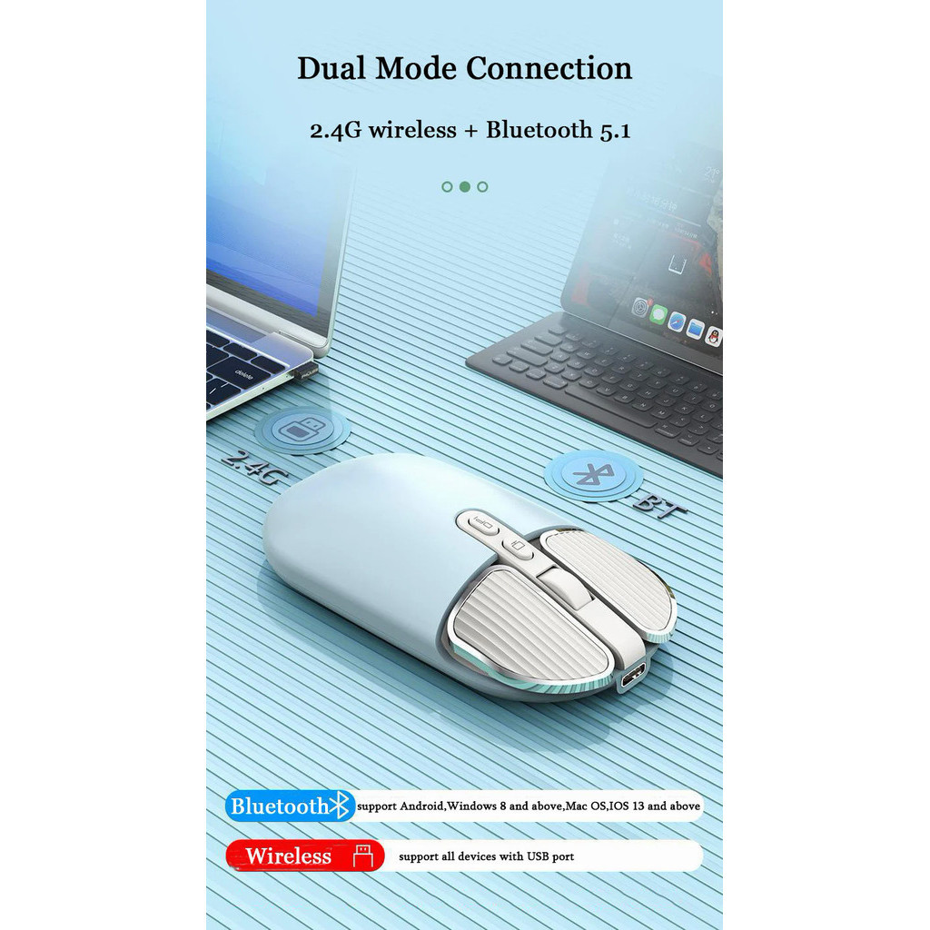 2.4Ghz Wireless Bluetooth Mouse Dual Mode USB Optical Mice Rechargeable ...