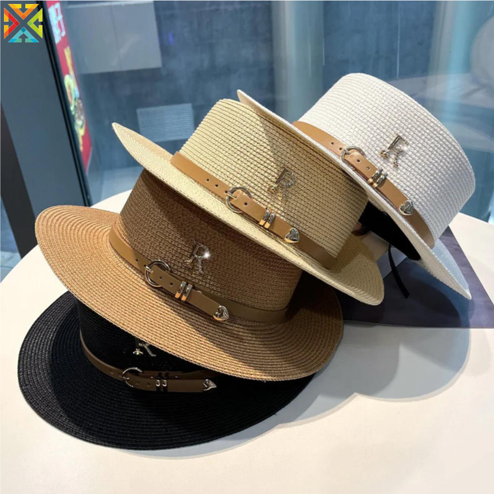 2024 New Metal R Letter Buckle Straw Hat Leisure Summer Sunscreen Hat ...