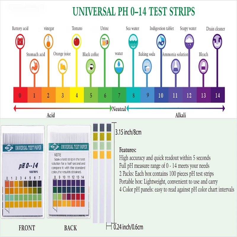 100Pcs 0-14 Full Range PH Test Strips Litmus Paper Universal Alkaline ...