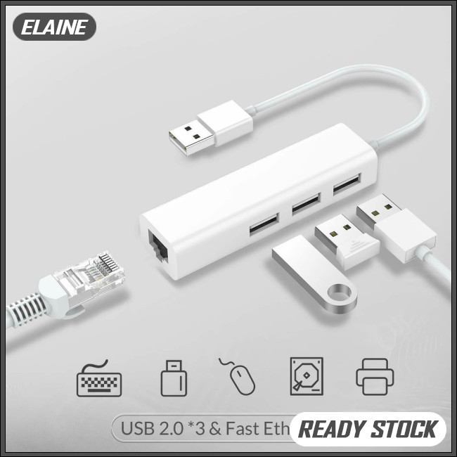 Elaine 3 Usb Port Hub Rj-45 Lan Network Card Usb To Ethernet Adapter ...