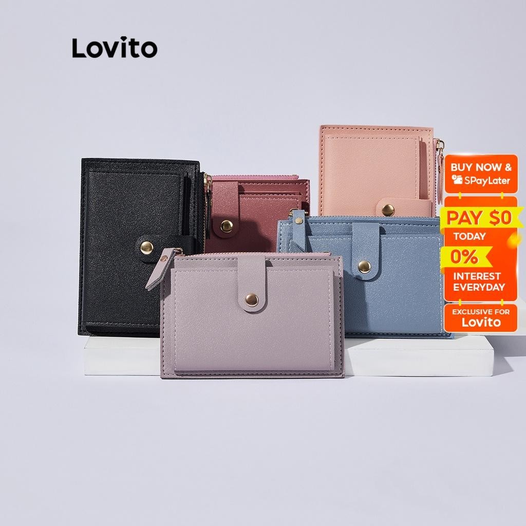 Lovito Elegant Plain PU Leather Zipper Puller Smooth Women Office