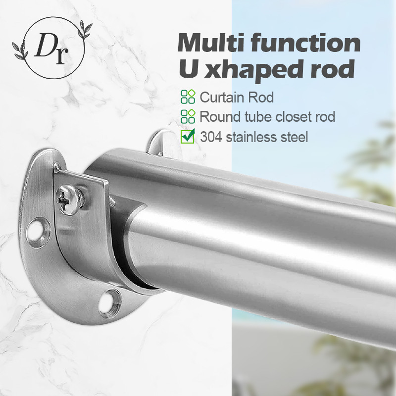Curtain Rod Round Tube Closet U Shaped Rod End Supports Closet Pole ...