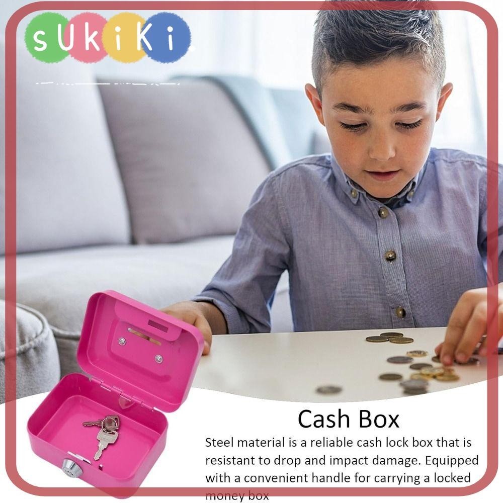 SUKIKI Money Box Lockable with Coin Slot Cash Box Sturdy Handles