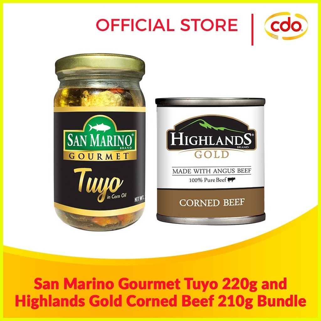 ♞,♘SAN MARINO Gourmet Tuyo 220g and HIGHLANDS Gold Corned Beef