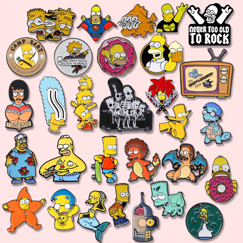 40 Styles The Simpsons Enamel Pins Funny Bart Simpson Lisa Homer Tv Show Cartoon Brooch Creative 2784