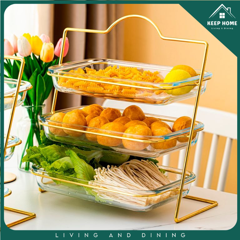 KEEPHOME 1.5/2.2L 3PCS Rectangle Bakeware Set w/ 3Layer Rack Serving ...