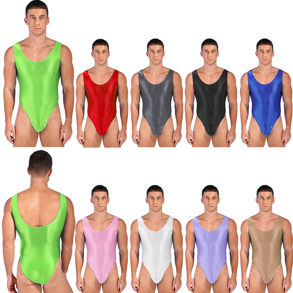 inhzoy Mens Glossy Backless Bodysuit Pool Party Swimsuit Swimwear High ...