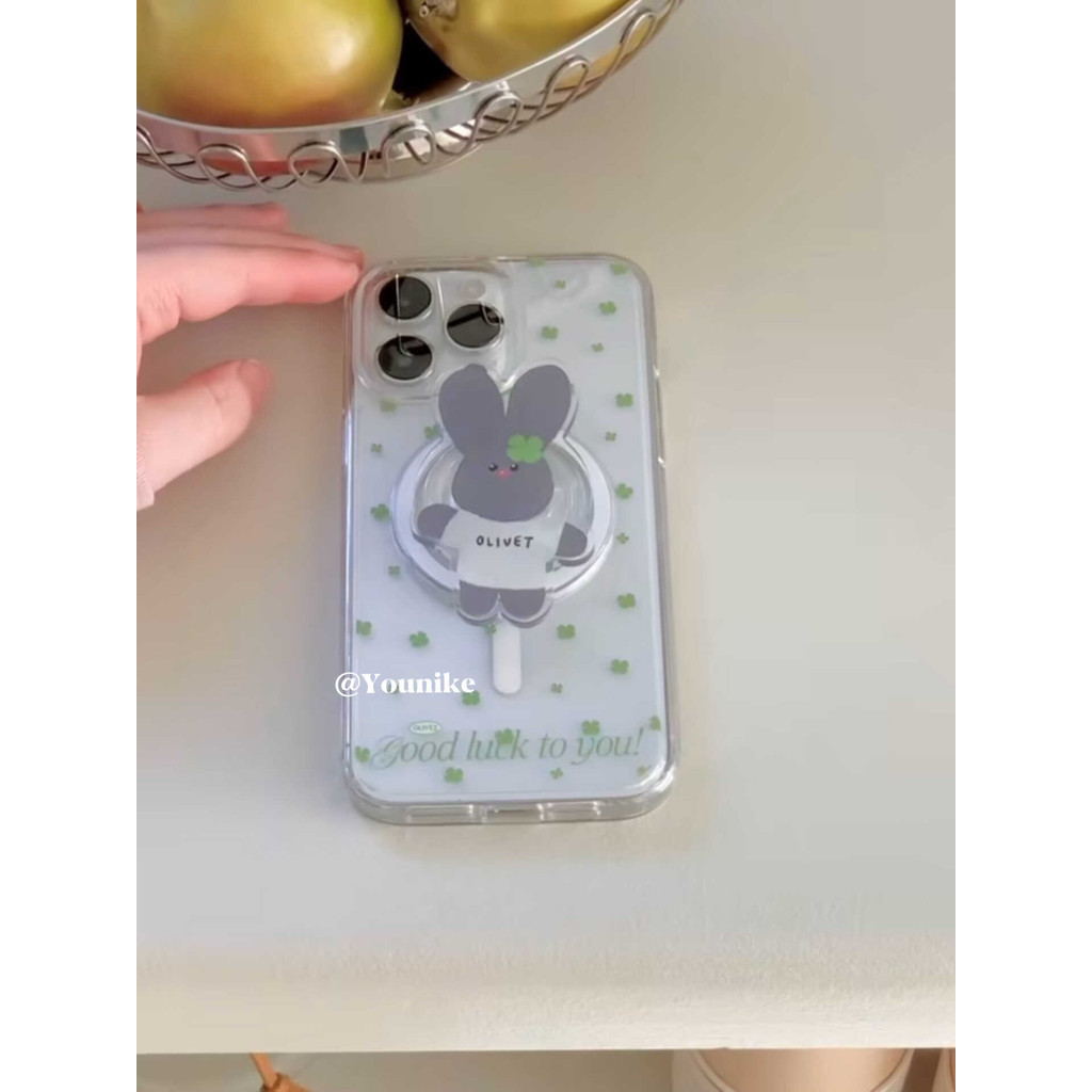 Korean Style Niche ins Fresh Four-leaf Clover Rabbit Magnetic Wireless ...