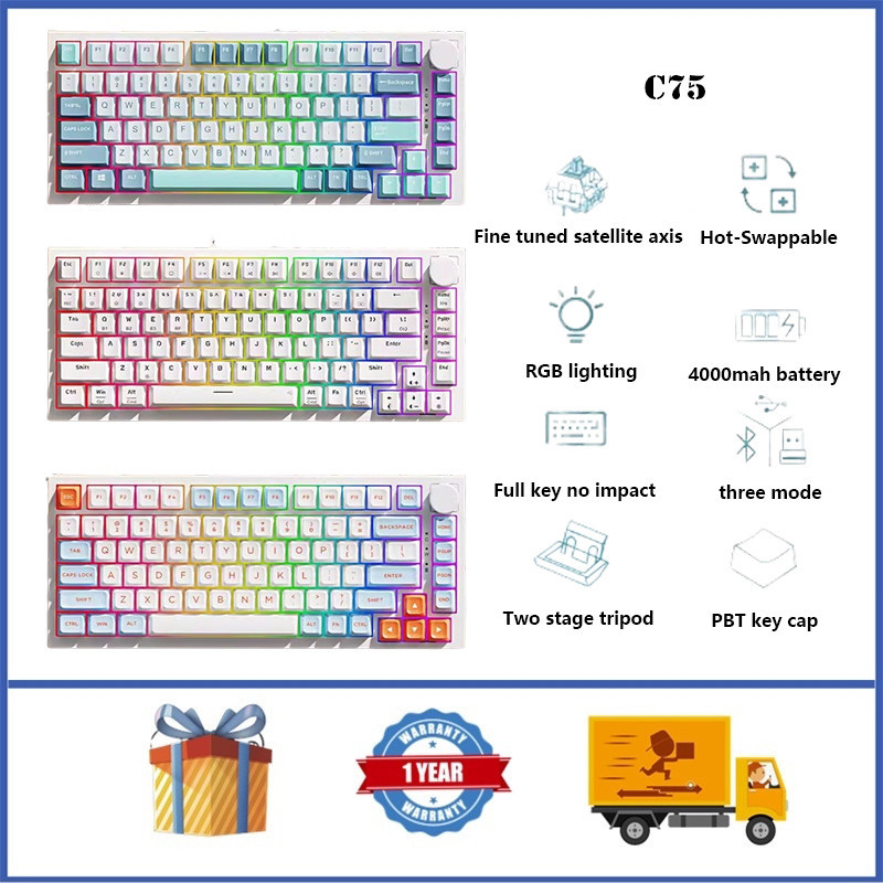 EWEADN C75 Wireless Mechanical Keyboard GASKET Structure Hot-Swappable ...