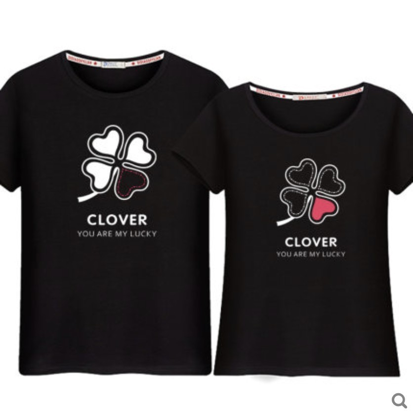 WOLFZONE 2020 new couple four leaf Clover t shirt / lovers 2pcs tops ...