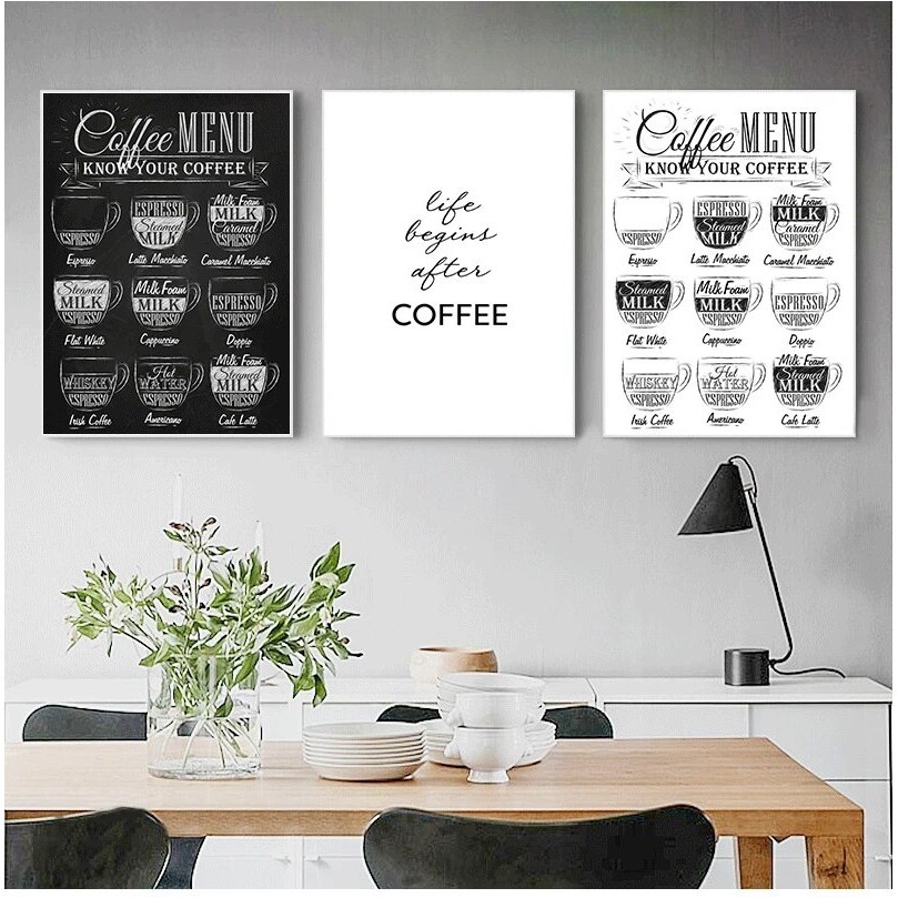 Nordic Coffee Menu Wall Pictures Art Print Black White Art Canvas ...