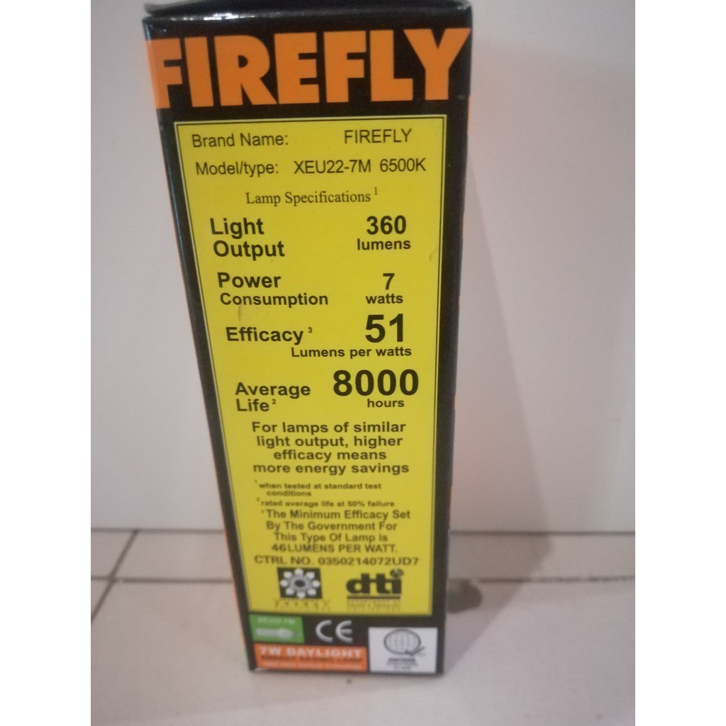 FIREFLY 7W CFL Standard Lightbulb Daylight XEU22 | Shopee Philippines